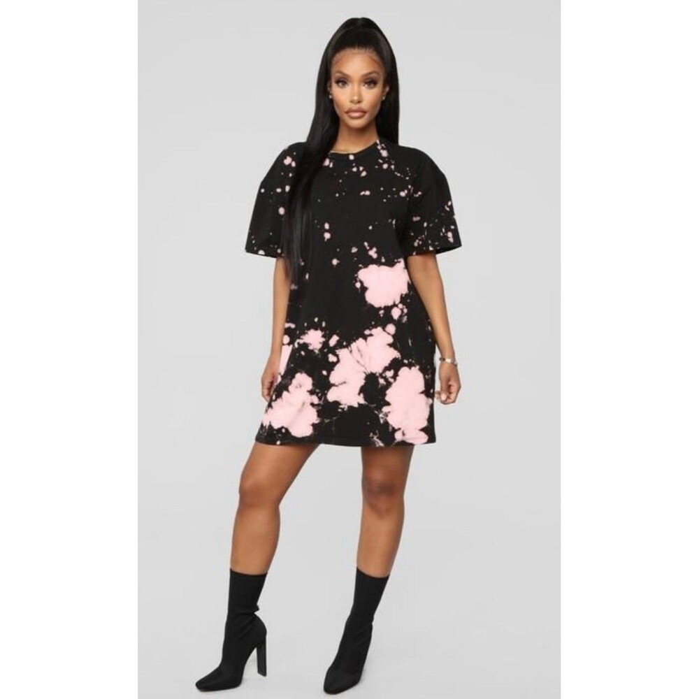 NWT - Women's Fashion Nova, Missed A Spot Tie Dye Dress Black & Pink, Size Large